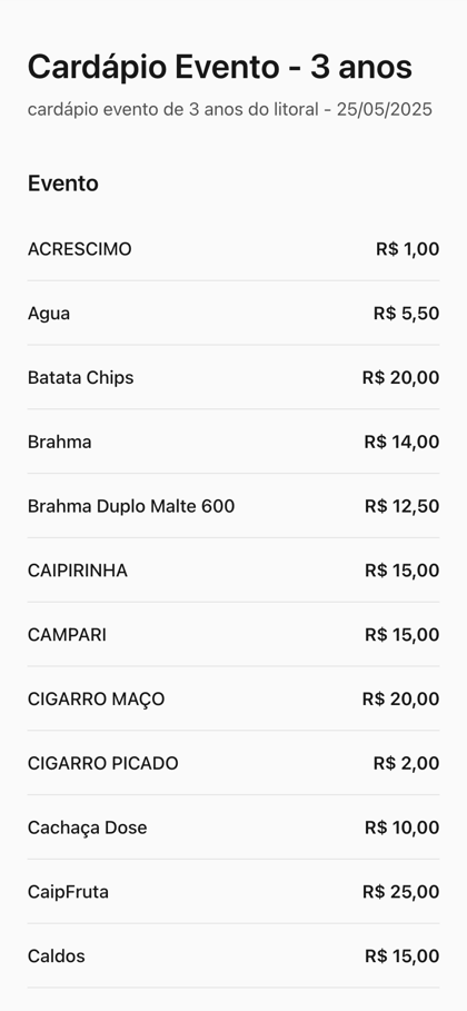 Cardápio digital visto pelo cliente no celular